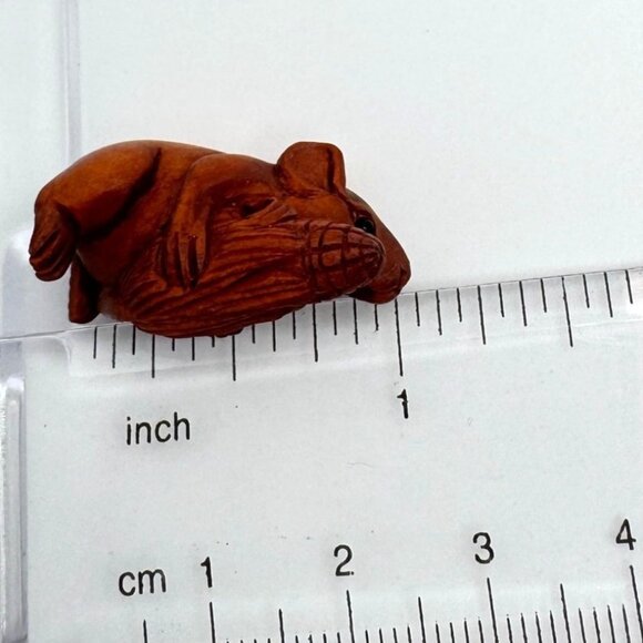 Ojime Bead Netsuke Hand-Carved Wooden Mouse Corn Cob Signed Figurine - Picture 4 of 8